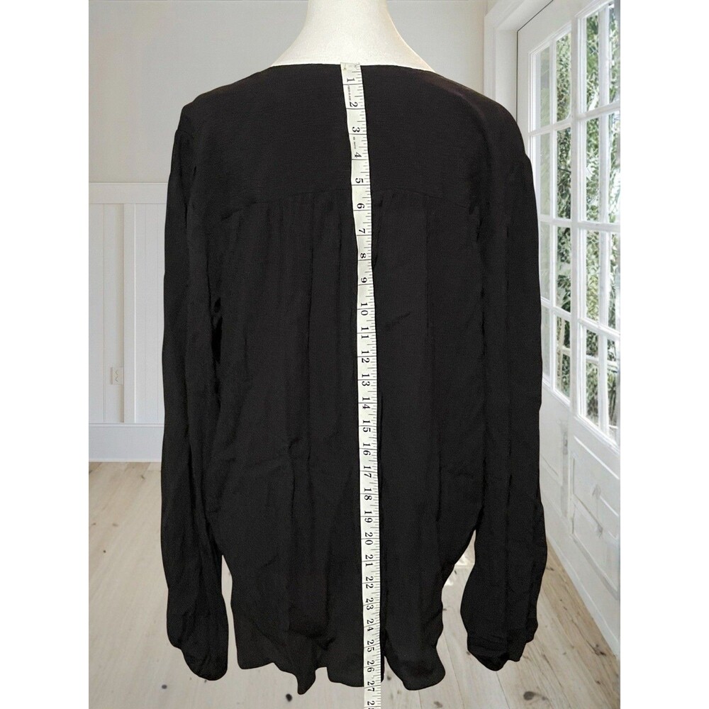 FREE PEOPLE Women's Check On It Wrap Top Black Balloon Sleeve Draped Blouse Sz L - Picture 7 of 13